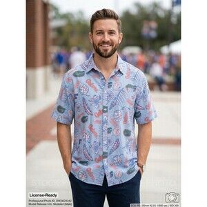 Wes and Willy Button Down Mens XXXL Blue Florida Gators Tropical Hawaiian Shirt